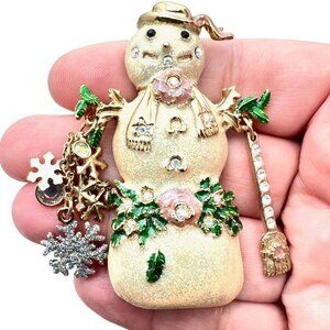 Kirks Folly Womens Brooch Mr Cool Snowman Glitter Gold Tone Pin Holiday Winter